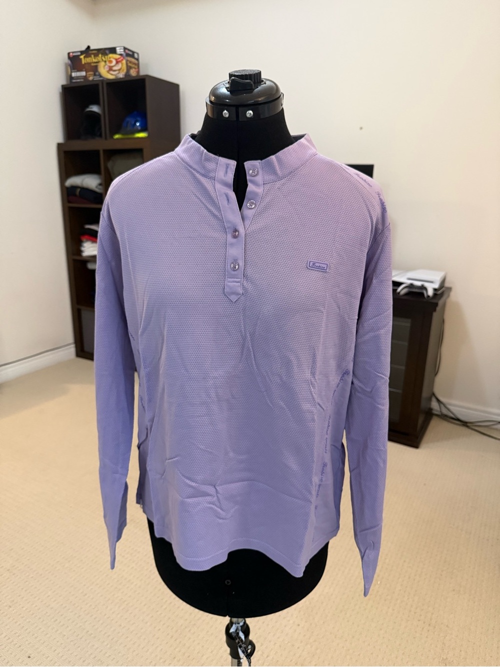 Jantzen Lavender Purple Textured Henley Long Sleeve Shirt Top Size L